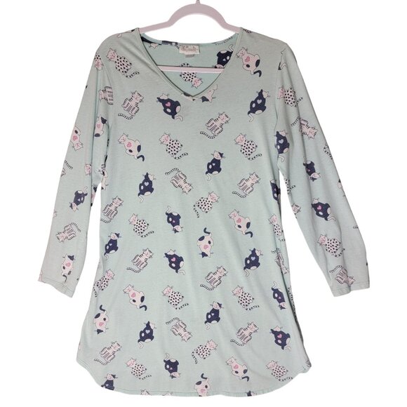 Vintage Character Womens Nightshirt Crazy Cat Lady Small Pjs All Over Cat Print - Picture 2 of 8